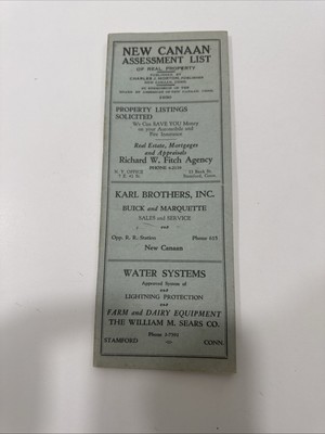 Stamford  New Canaan Connecticut Assessment Brochure - 1930 - Rare Old List