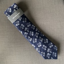 Michael Kors Men's Neck Tie Abstract Floral Navy Blue Silk Blend MSRP 69.50
