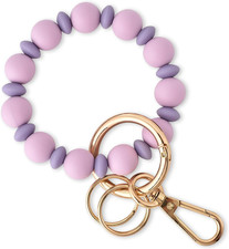 Wristlet Keychain Silicone Beaded Key Ring Bracelet for Women Elastic Bangle Key