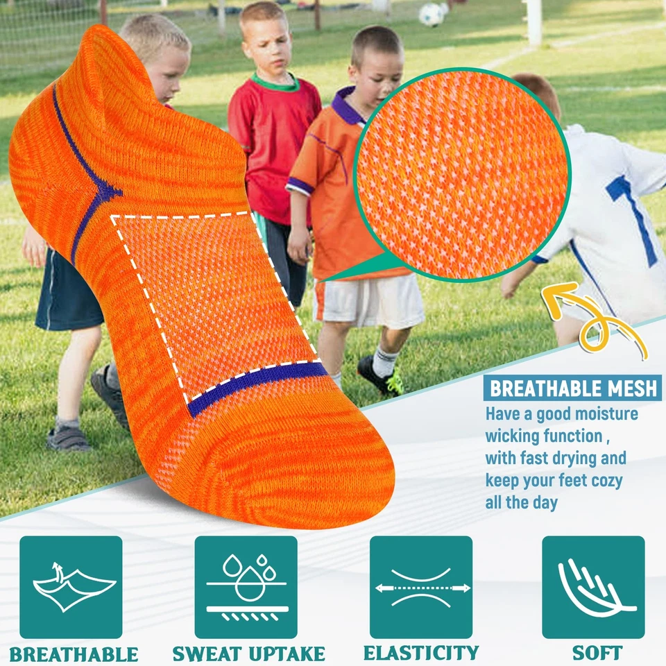 Calcetines deportivos deportivos de algodón atléticos de corte bajo para niños pequeños 6 p... Foto 4 de 4
