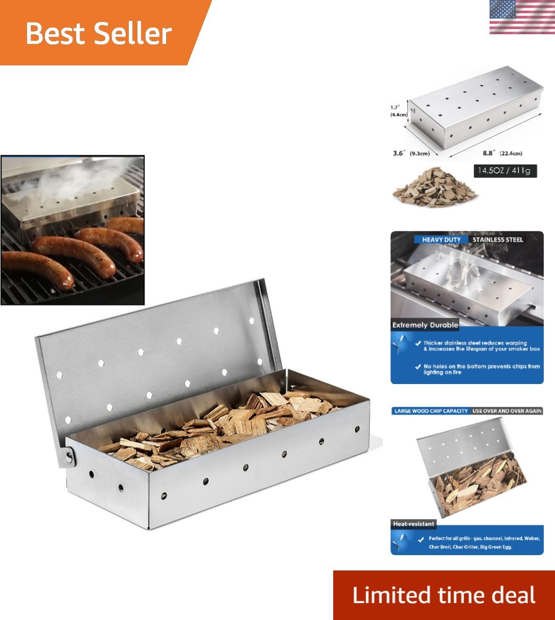 Stainless Steel Smoker Box for Gas & Charcoal Grill - Elevat