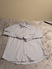 Charles Tyrwhitt Shirt Mens 17 34/35 Blue Gingham Slim Fit Non-Iron Long Sleeve