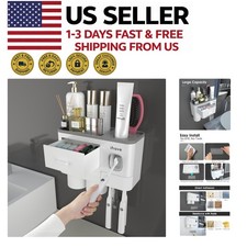 Wall Mounted Toothbrush Holder with Toothpaste Dispenser Cups Storage Tray