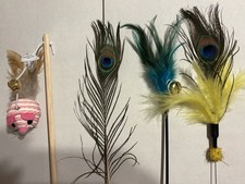 Cat Teaser Wand Feather Toy w/ Bell Peacock Glitter Rope Ball 11 15 23 25
