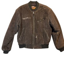 VTG Harley Davidson Men's Brown Sude Leather Bomber Jacket Embroidered Large