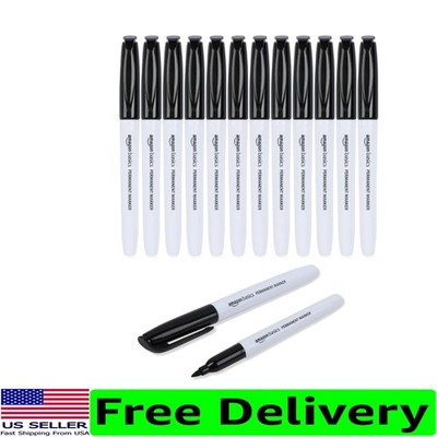 Black Fine Point Permanent Markers - 12 Count, Quick-Drying and Versatile