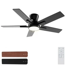 42 Inch Black Flush Mount Ceiling Fans with Lights and Remote, Black Low Prof...