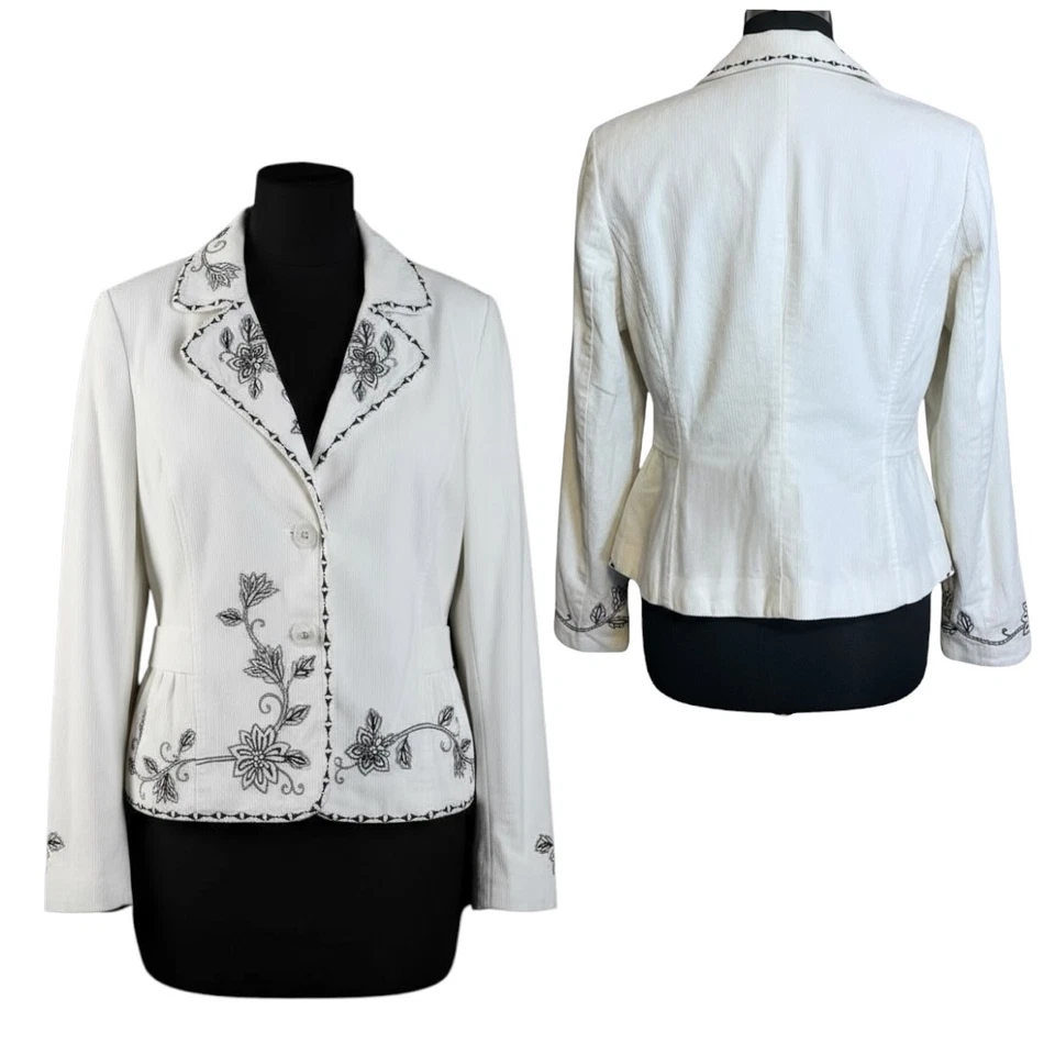 Chaqueta Blazer Harold’s Marfil Floral Bordada Para Mujer Talla L Mezcla de Algodón Boho Foto 3 de 4