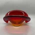 Vintage MCM Murano Sommerso Red Amber Orange Art Glass Clam Shell Bowl Vase