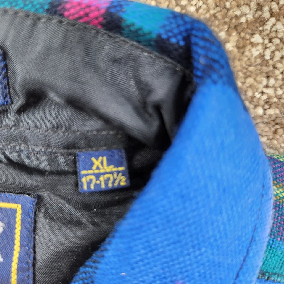 Camisa de franela púrpura colorida a rayas vintage de los años 80-90 para hombre talla XL 17-17 1/2 NUEVA CON ETIQUETAS Foto 3 de 4