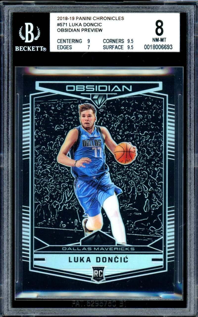 Luka Doncic Rookie Card 2018-19 Panini Chronicles Obsidian Preview #571 BGS 8