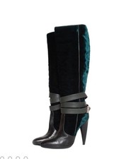 Versace velvet statement boots, emerald green...