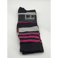 B.ELLA Women's Black Caviar Knit Cotton-Blend Striped Glam Knee Socks SZ OS