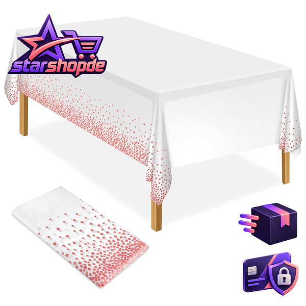 Tischdecke Kunststoff Weiß RoséGold 137X274Cm Rechteckig FüR Party Hochzeit-image