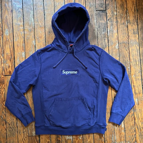 Sweat à capuche homme Supreme Box Logo bleu marine moyen authentique