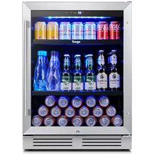 Yeego 24" Beverage Cooler Hold 140 Cans Capacity Black Refrigerators 3 LED Light