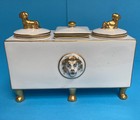 Vintage White Porcelain Footed Ink Wells With Pen Holders, Lions Head (BK2 — photo 4