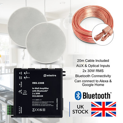 Adastra Bluetooth Musiksystem + 5,25'' schmale Deckenlautsprecher (Paar)