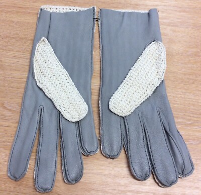 Vintage Deadstock Pittards Of Yeovil Pale Grey Leather String Back Gloves M
