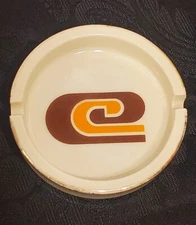 Vintage 70's Ceramic Ashtray "C" (Cubs?) Retro RARE Orange Brown