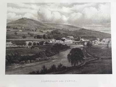LLANGOLLEN & Castle, antiker Druck 1897, topographische Wales Denbigshire Skizze