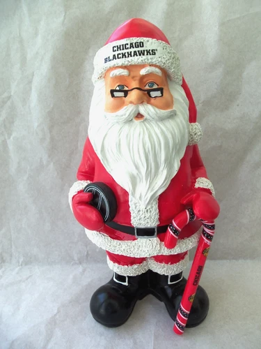 Chicago Blackhawks Santa Hockey Stick Puck Larger Figure!  11" TALL!