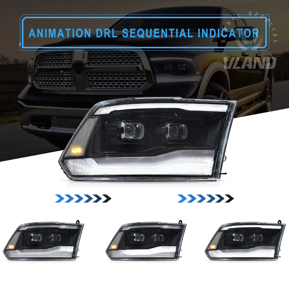 Für 2009-2018 Dodge Ram 1500 2500 3500 LED DRL Dual Projektor Front Scheinwerfer - Bild 4 von 4