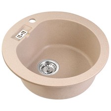 Hochwertige Granit Küchenspüle Einbauspüle Spülbecken Spültisch rund in Beige