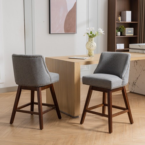 2Set Swivel Bar Stools Kitchen Bar Chairs Fabric Upholstered Counter Height Gray - Picture 3 of 12