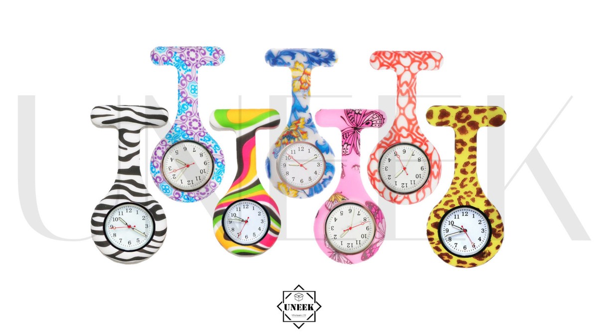 Patterened Silicone Nurse Fob Watches Sterile Brooch Tunic Watch