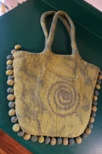 Felted Lime and Teal shoulder handbag w/outside pocket w/Decorative Felted Balls