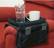Image of Armchair, Chair & Sofa Arm Rest Drinks Holder Remote Storage & Organiser - Black