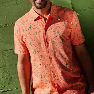 ADIDAS Men's L Adicross Organic Cotton Desert Print Button Golf Shirt  $90