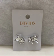 David’s Bridal Marquise Crystal Cluster Stud Post Silver Plated Earrings NEW