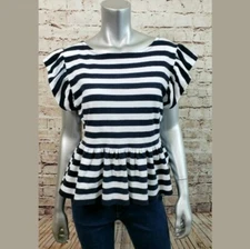 1901 Nordstrom Short Sleeve White Blue Striped Top Casual Active Work Medium $59
