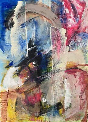 Abstraktion III Kunstdruck (bunt, lebendig, Unikat, blau, rot, gelb, baige)