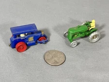 Matchbox BLUE Road Roller w/ RED Wheels and GREEN Farm Tractor w/ SILVER Wheels!