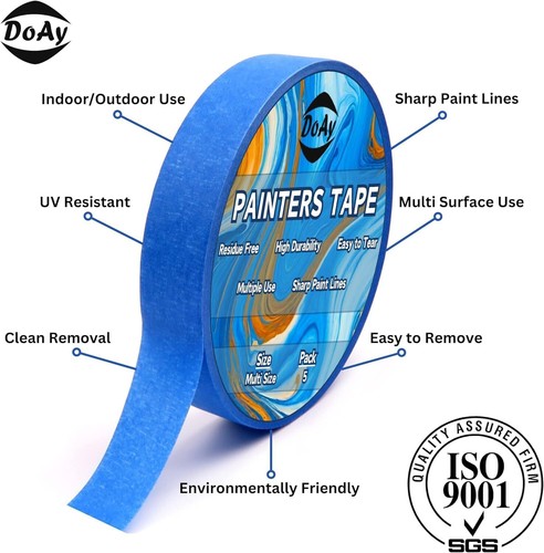 Blue Painters Tape 1/4" 3/8" 1/2" 5/8" 3/4" X 60 Yard Multi Size Pack Multi Surf - Picture 2 of 3
