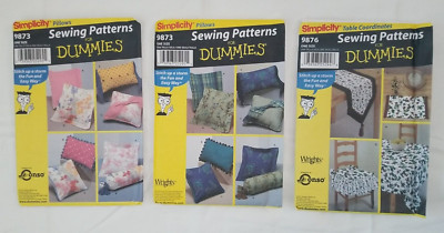 Simplicity Patterns For Dummies 9873 9876 Pillows Table Coordinates Lot of 3