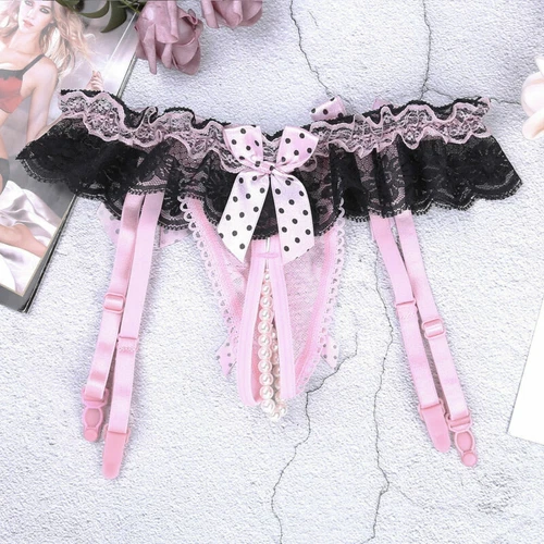 Sexy Damen Sissy Spitze Höschen Thong Durchsichtig Perlen G-String Unterwäsche - Bild 15 von 18