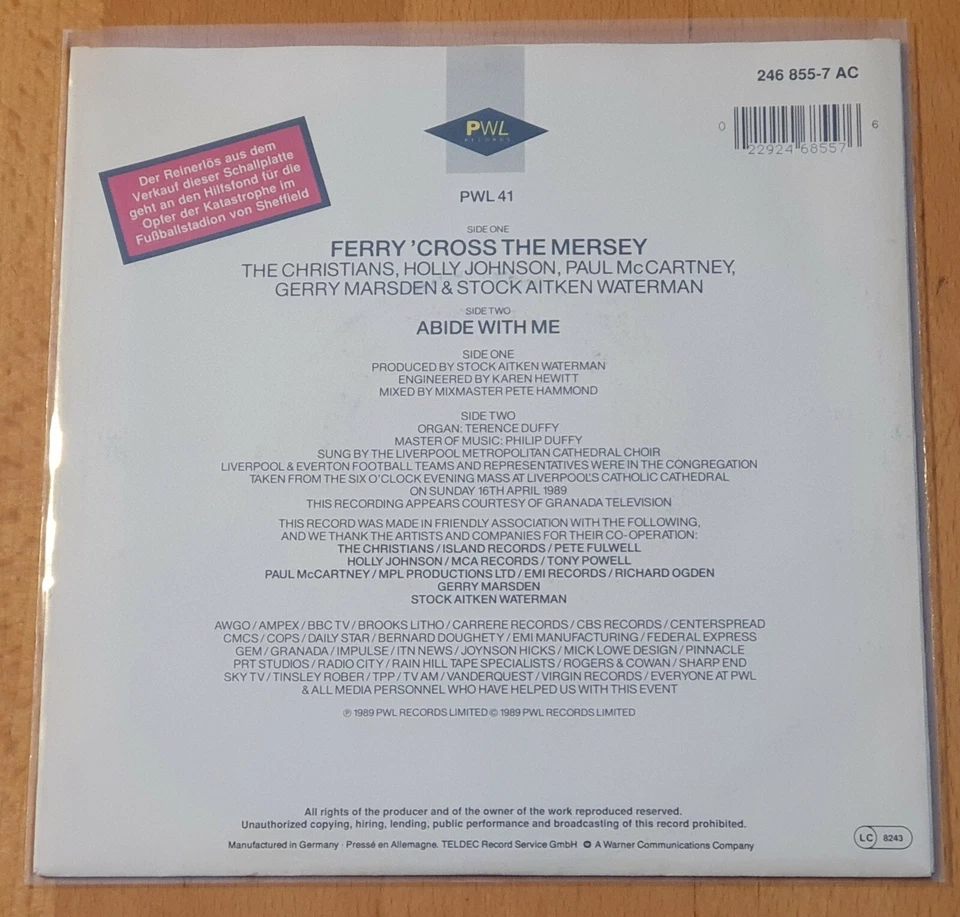 Single 7",Paul McCartney Holly Johnson, Ferry 'Cross The Mersey, 1989 (Mint-) - Bild 3 von 3