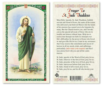 Prayer to Saint St. Jude Thaddeus Laminated Prayer Cards Pack of 25 English  