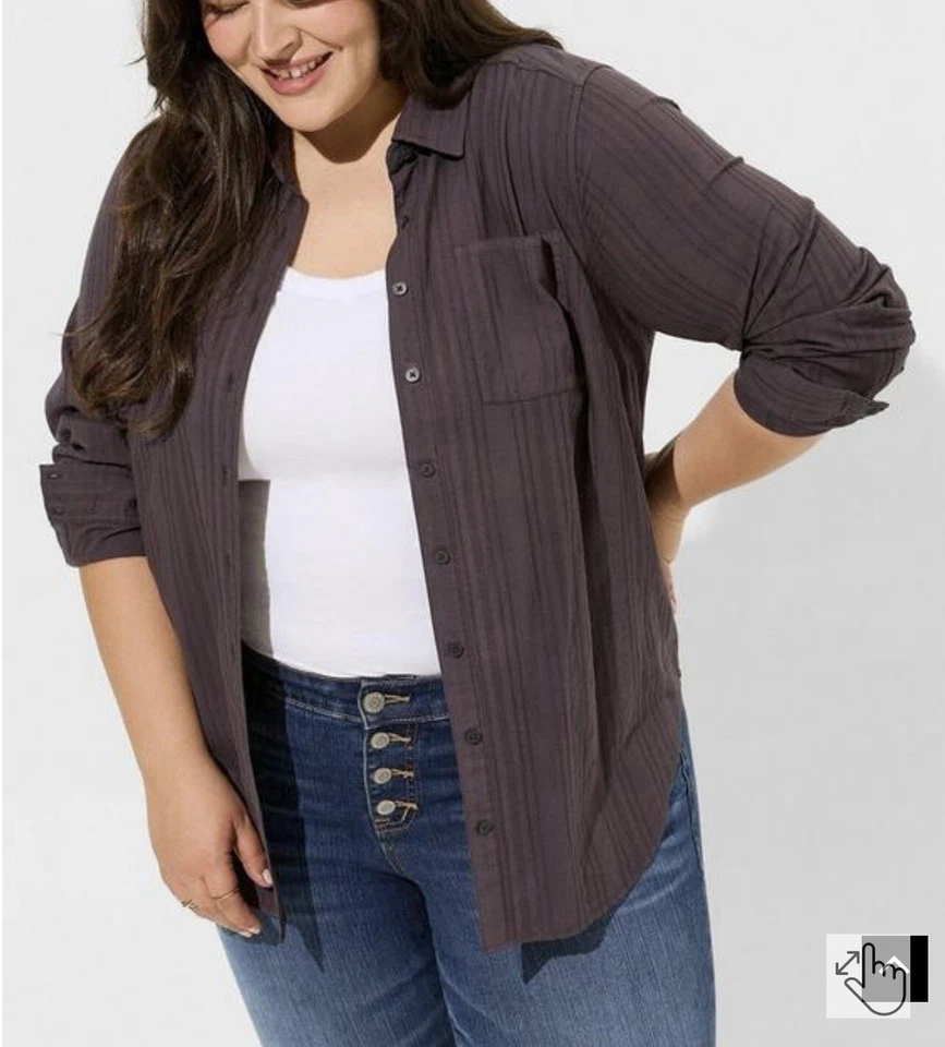 Camisa Torrid para Mujer Lizzie Algodón Sombra Rayas Abotonada 2X Periscopio Foto 2 de 4