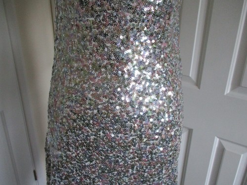 Asos Luxe -Silver & Pink Sequin, Lace Tie, Open Cowl Back Dress - UK10/EU38 - Picture 3 of 12