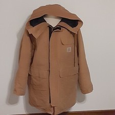 Carhartt CQ386 Brown Arctic Quilt Lined Hooded Canvas Jacket Men XL READ