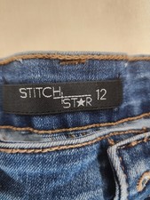 Stitch Star Jeans Womens 12 Blue Cropped Distressed Straight Fit NWT