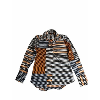 Mango Geometric Button Down Maximallist Illusion Brain Teaser Top Orange XXS
