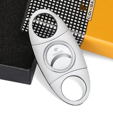 Silver Pocket Double Blade Stainless Steel Cigar Cutter Punch Scissors Gift