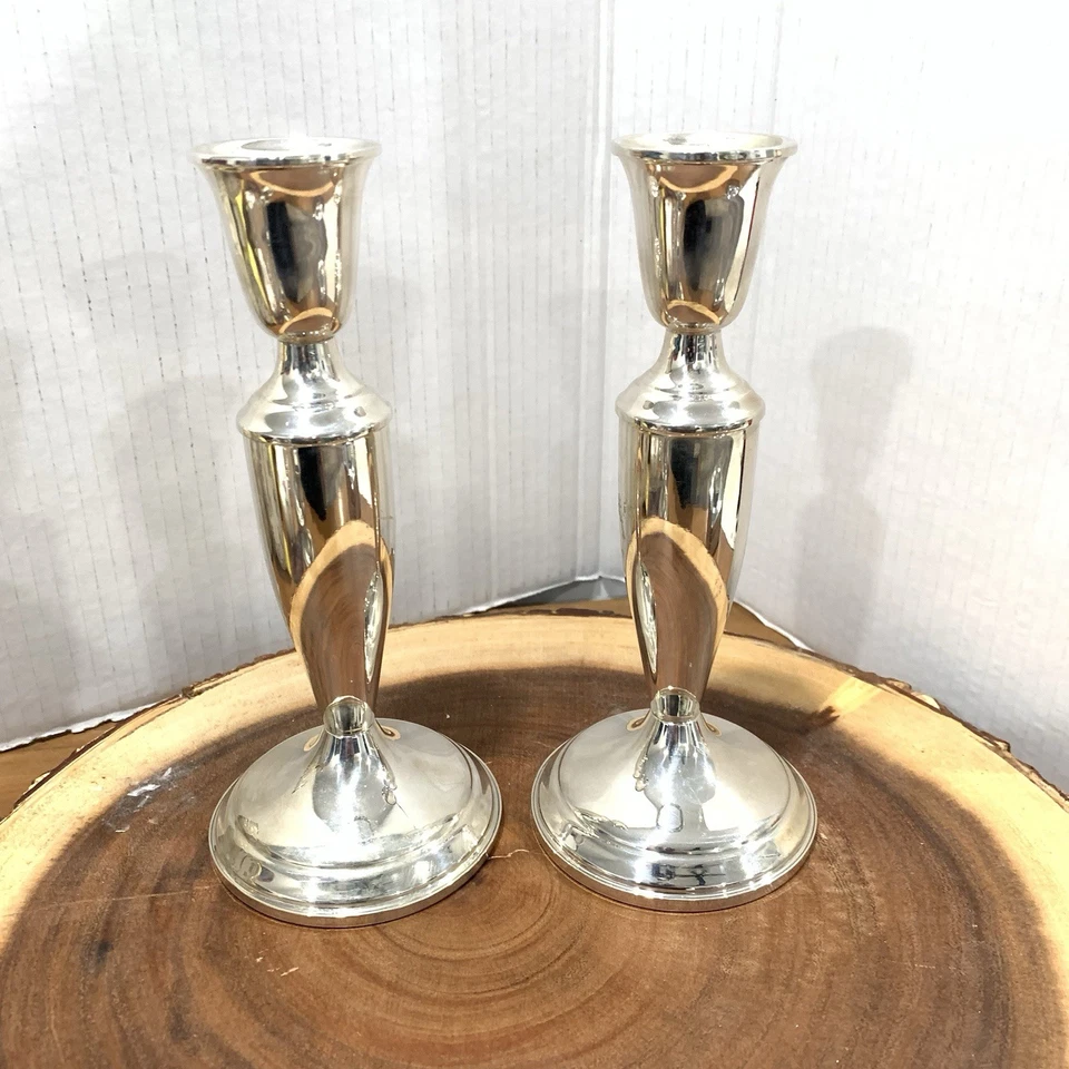 Wallace Sterling Weighted Reinforced Candlesticks Set Of Two Old Money Christmas - Image 2 of 4