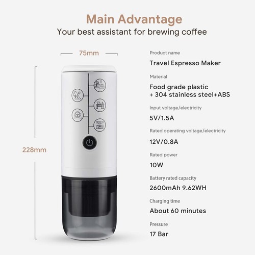 2 in 1 Portable Espresso Machine With NO Heating Function, Type-C Charging Elect - Picture 5 of 9